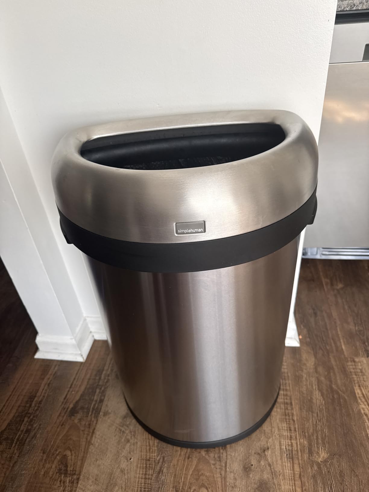 simplehuman 50 Liter / 13.2 Gallon Slim Open Top Trash Can, Commercial Grade Heavy Gauge Brushed Stainless Steel customer photo 2