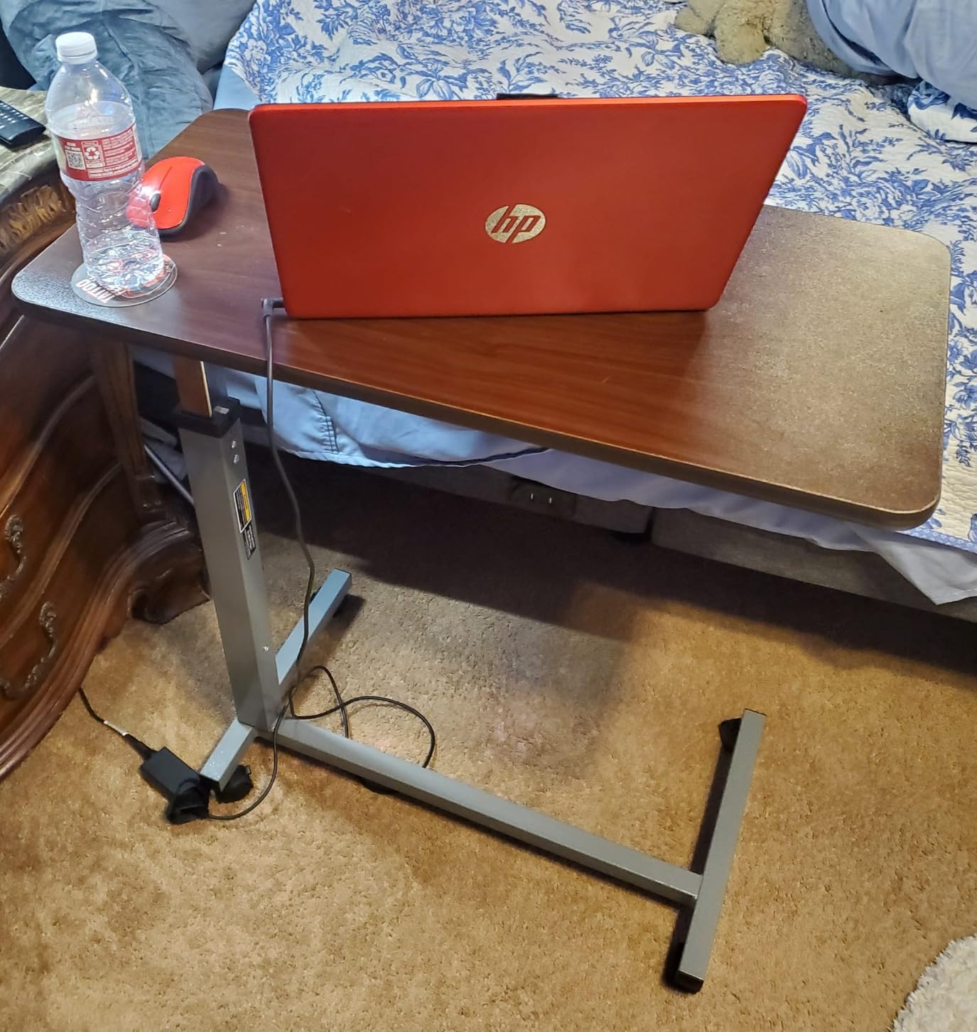 Invacare Bed Table, Height Adjustable Overbed Table, Hospital Bedside Table, Medical Rolling Desk with Wheels, Waterproof Medical and Home Use L-Shaped Steel Base Over Bed Tray Table customer photo 1