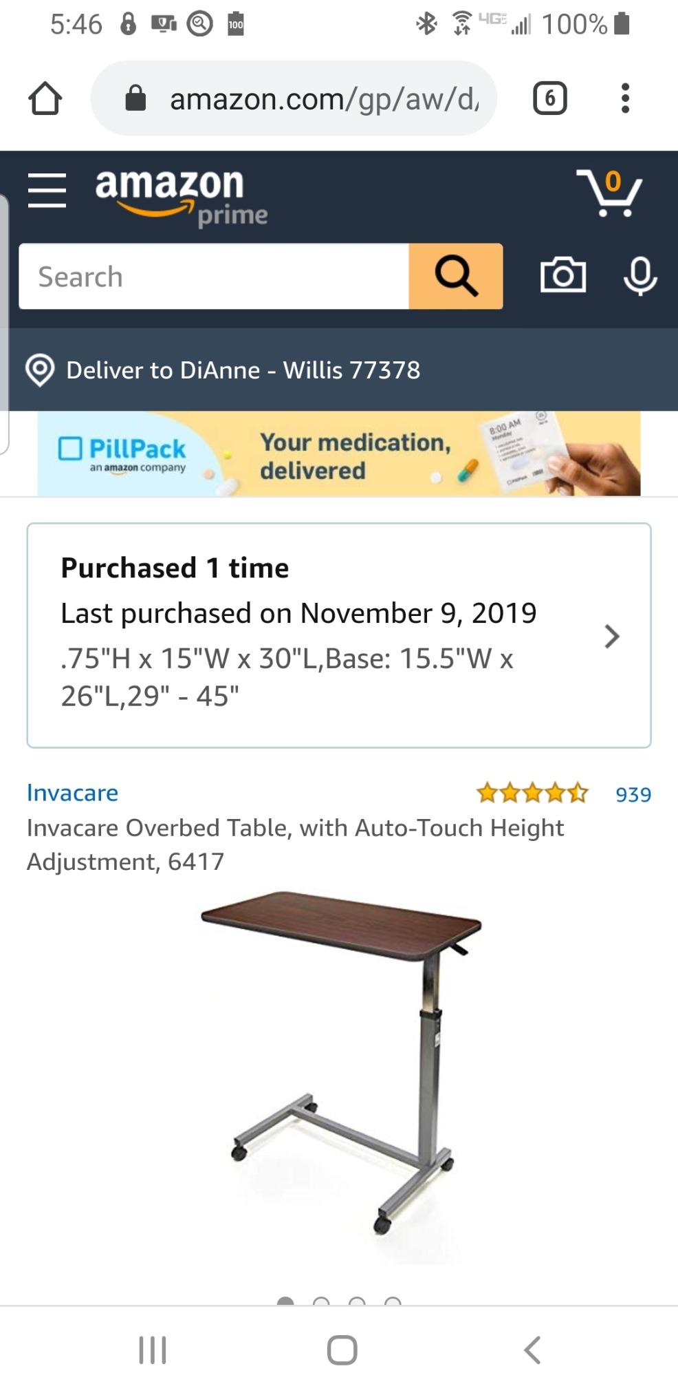 Invacare Bed Table, Height Adjustable Overbed Table, Hospital Bedside Table, Medical Rolling Desk with Wheels, Waterproof Medical and Home Use L-Shaped Steel Base Over Bed Tray Table customer photo 2