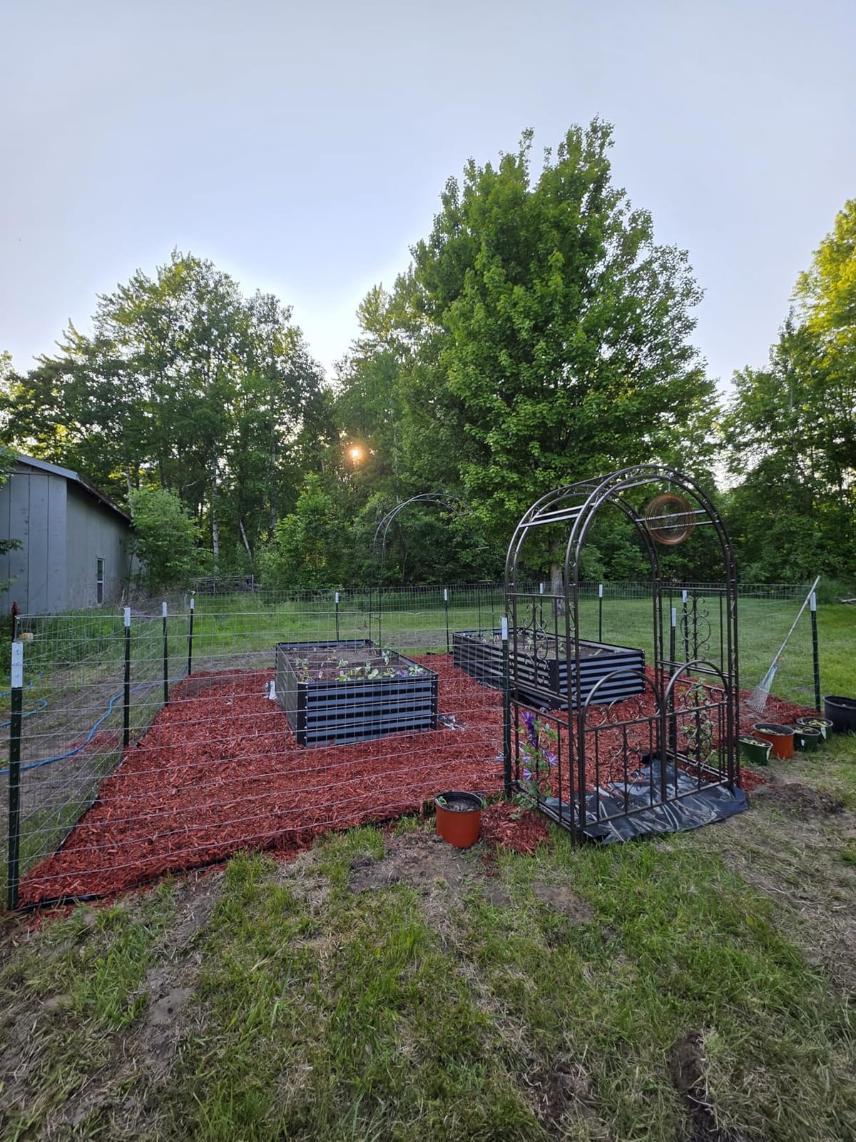 Plow & Hearth Arch Metal Outdoor Garden Arbor Double Gate | Montebello | 7 Feet Tall | Gunmetal Black | Steel Iron Trellis Lattice Climbing Plants & Heavy Vines customer photo 1