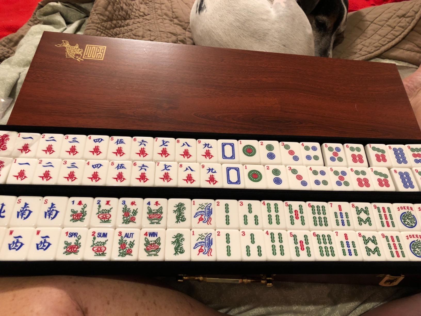 Yellow Mountain Imports American Mahjong Set, Koi Fish with Wooden Case - Four Wooden Racks, Acrylic Pushers, Wright Patterson Scoring Coins, Dice, & Wind Indicator customer photo 1