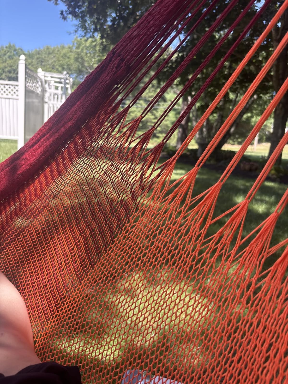 Handwoven Hanging Chair by Yellow Leaf Hammocks - Fits 1 Person, 330lb Max - Kick Back for Full-Body Recline - Weathersafe, Ultra Soft, Hang Anywhere - Color: Stripe Navy Blue - White customer photo 1