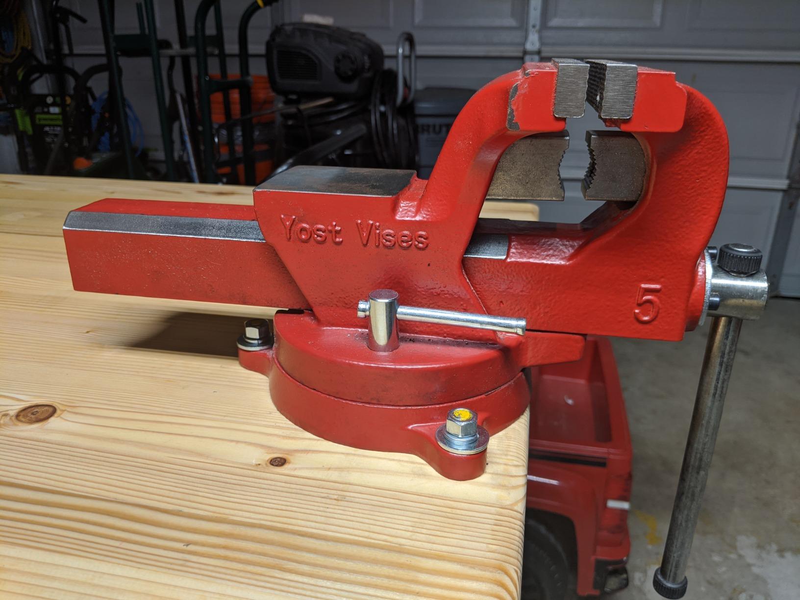 Yost Vises ADI-6 Heavy Duty Vise | 130,000 PSI Tensile Strength Austempered Ductile Iron Bench Vise | 6 Inch Jaw Width with a 360 Degrees Interlocking Swivel Base and 2 Lockdowns | Red customer photo 1