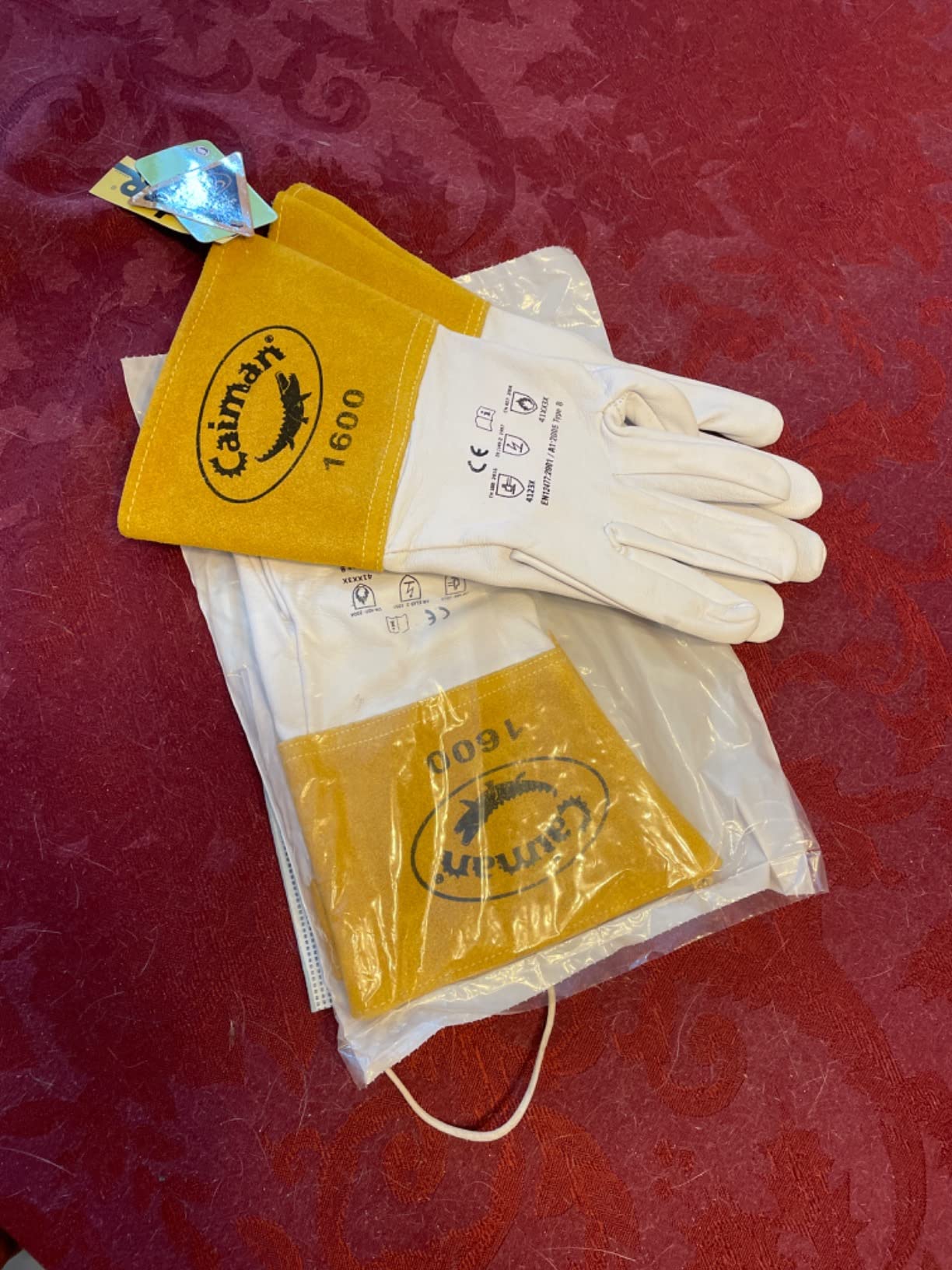 Caiman Premium Goat Grain TIG Welding Gloves, 4-Inch Gold Extended Cuff, Unlined, White/Gold, Large (1600-5) customer photo 1