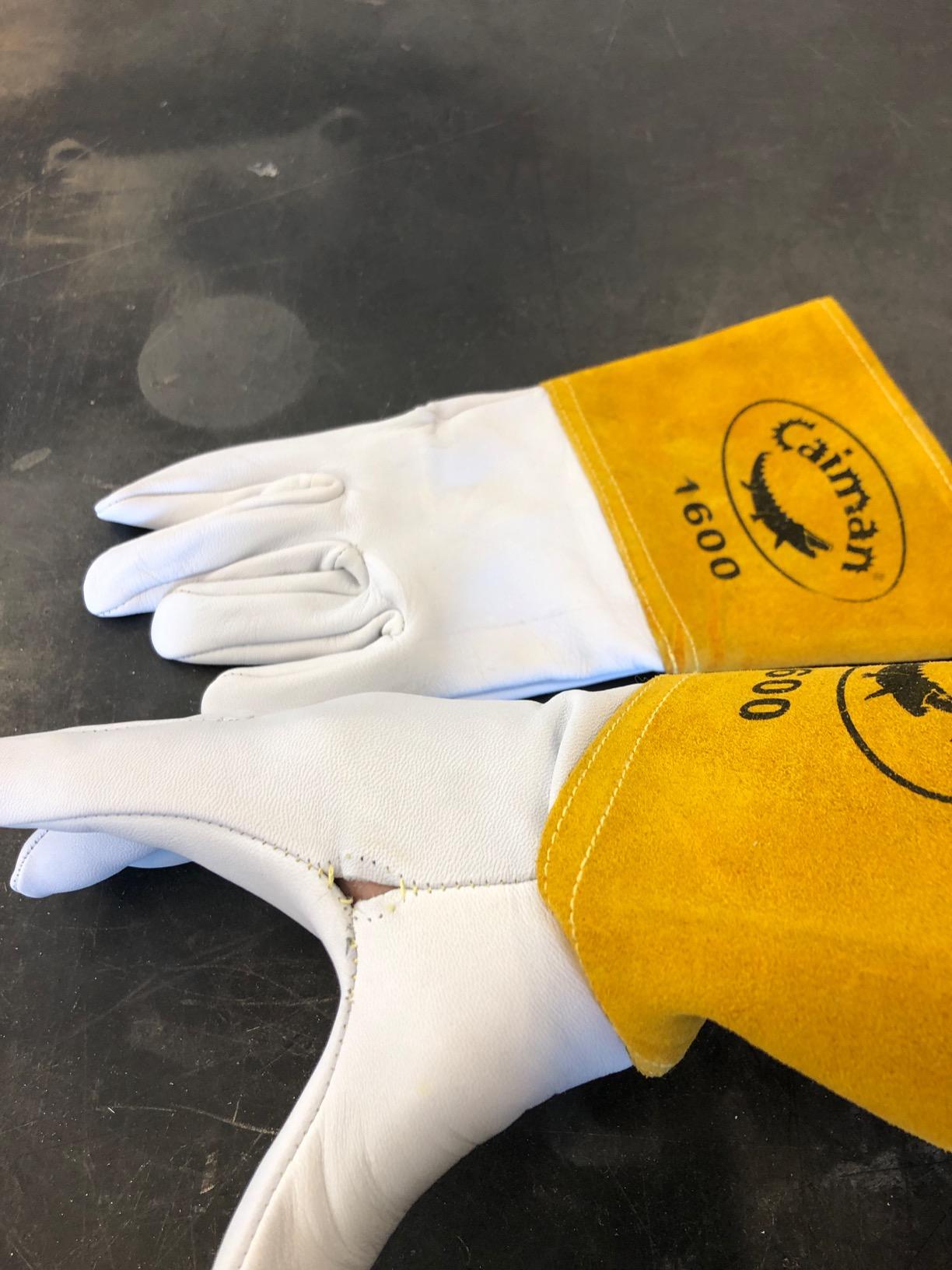 Caiman Premium Goat Grain TIG Welding Gloves, 4-Inch Gold Extended Cuff, Unlined, White/Gold, Large (1600-5) customer photo 2