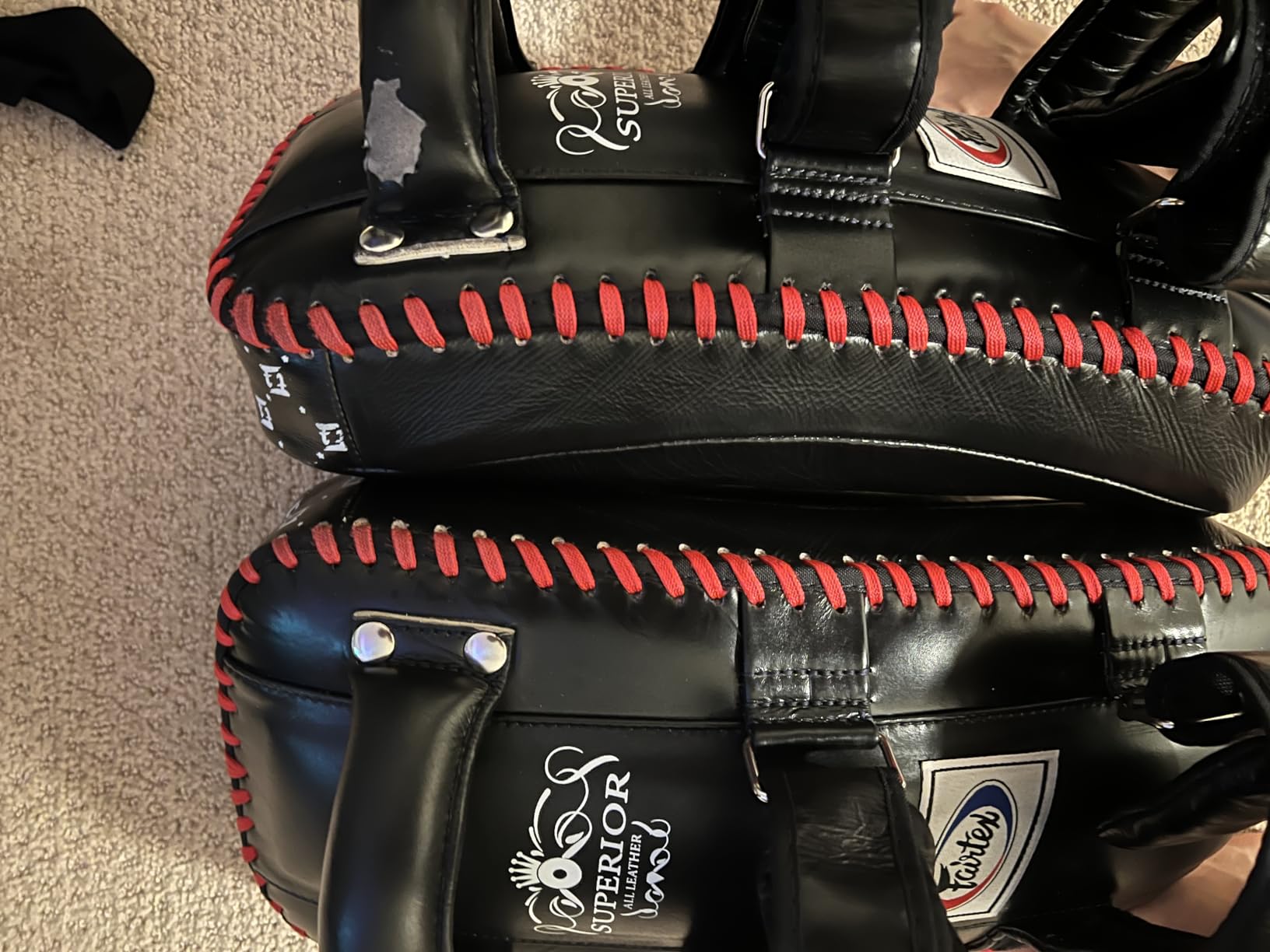 Fairtex KPLS2 Muay Thai Kick Pads, Genuine Leather Curved Boxing Shield | Premium cowhide construction with forearm support customer photo 1