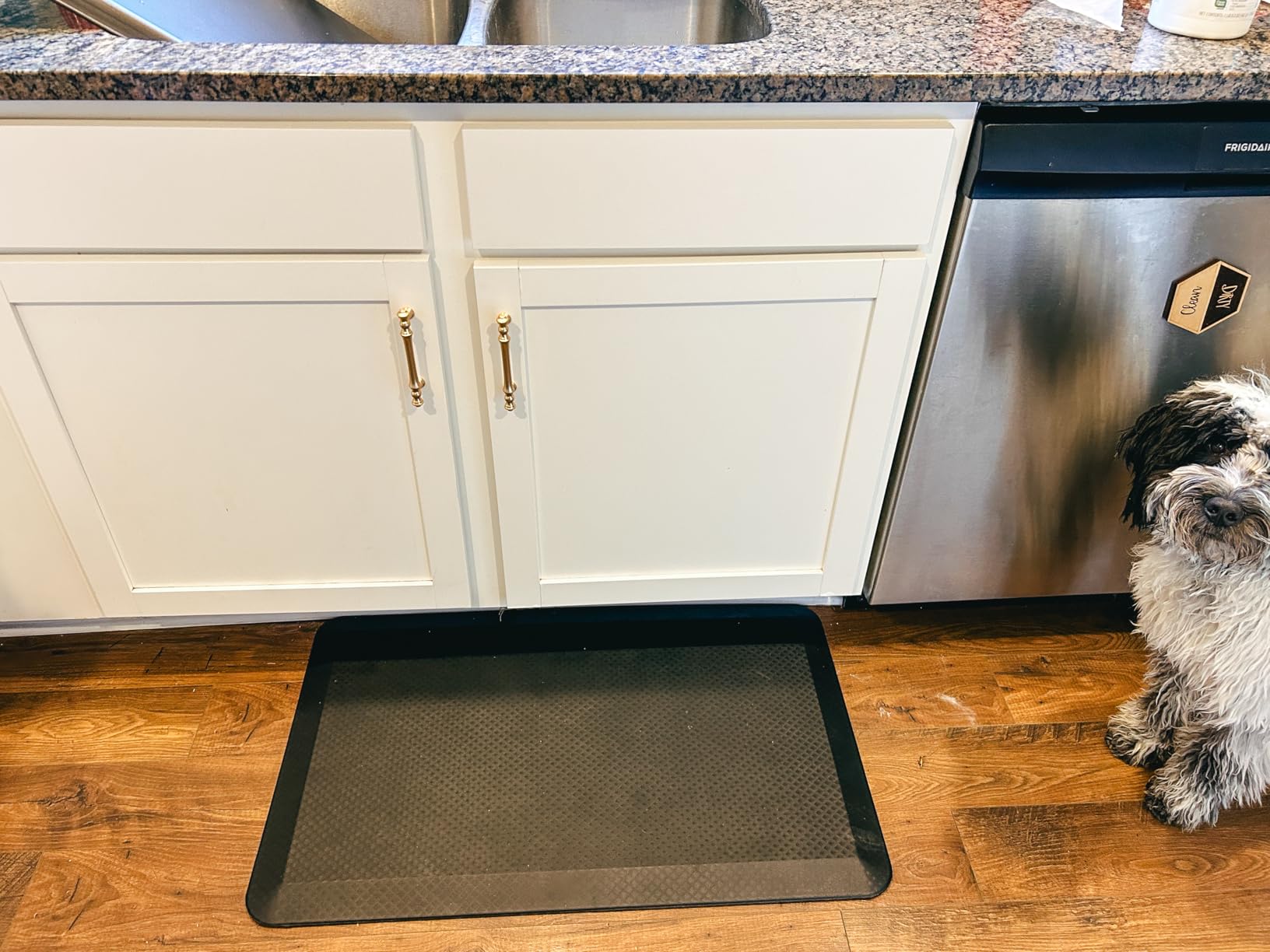 KANGAROO Anti Fatigue Mats for Kitchen Floor, 3/4 Inch Thick Cushioned Ergonomic Mat, Reduce Foot Pressure, Waterproof Comfort Rug for Under Sinks, Office Standing Desk, Store Floors, 20x32 Black customer photo 1