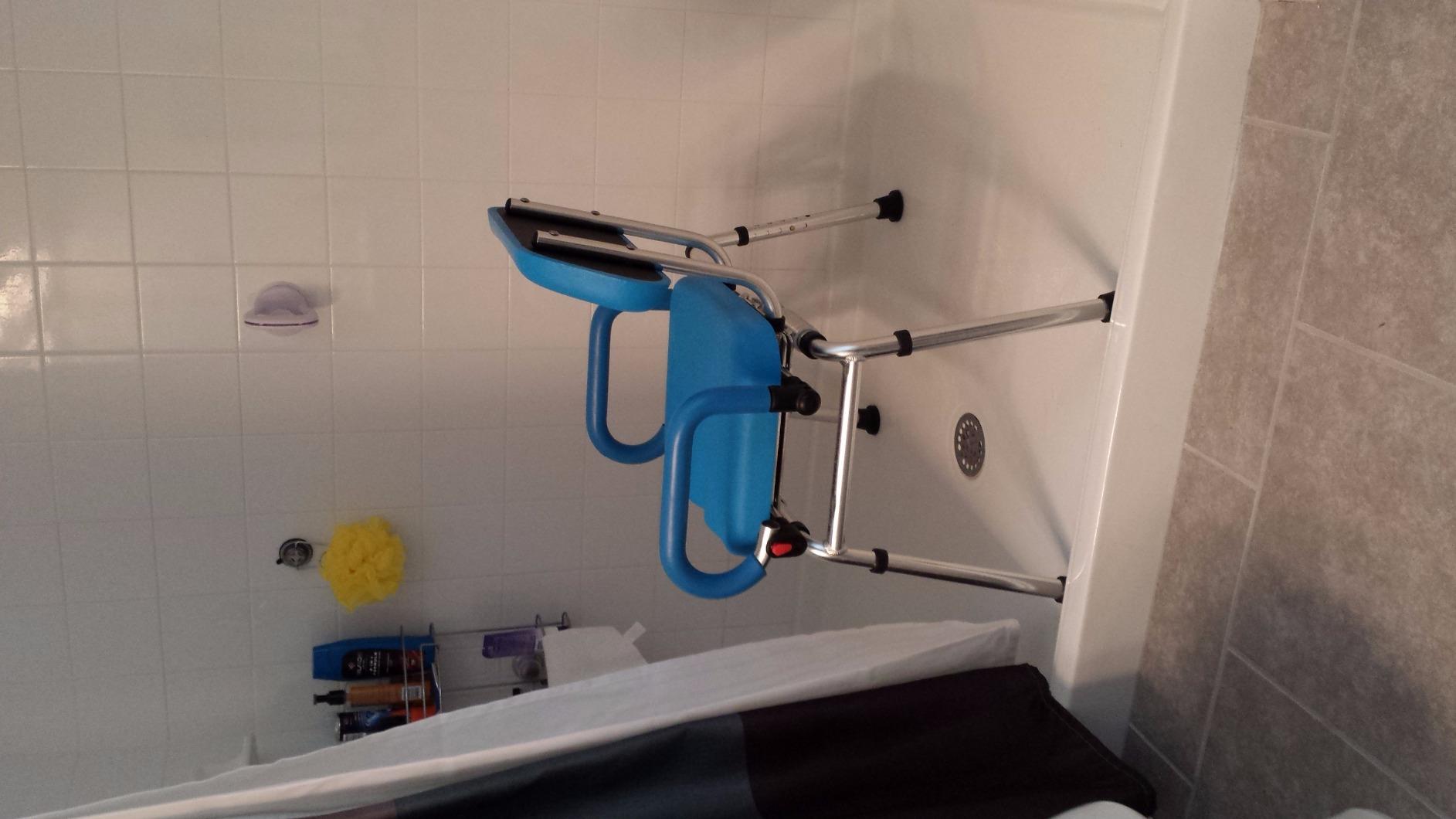 Platinum Health Carousel Sliding Shower Chair Tub Transfer Bench with Swivel Seat, Premium Padded, Pivoting Arms, Adjustable Space Saving Design for Tubs, Inside Shower, for Handicap & Seniors, Blue customer photo 2