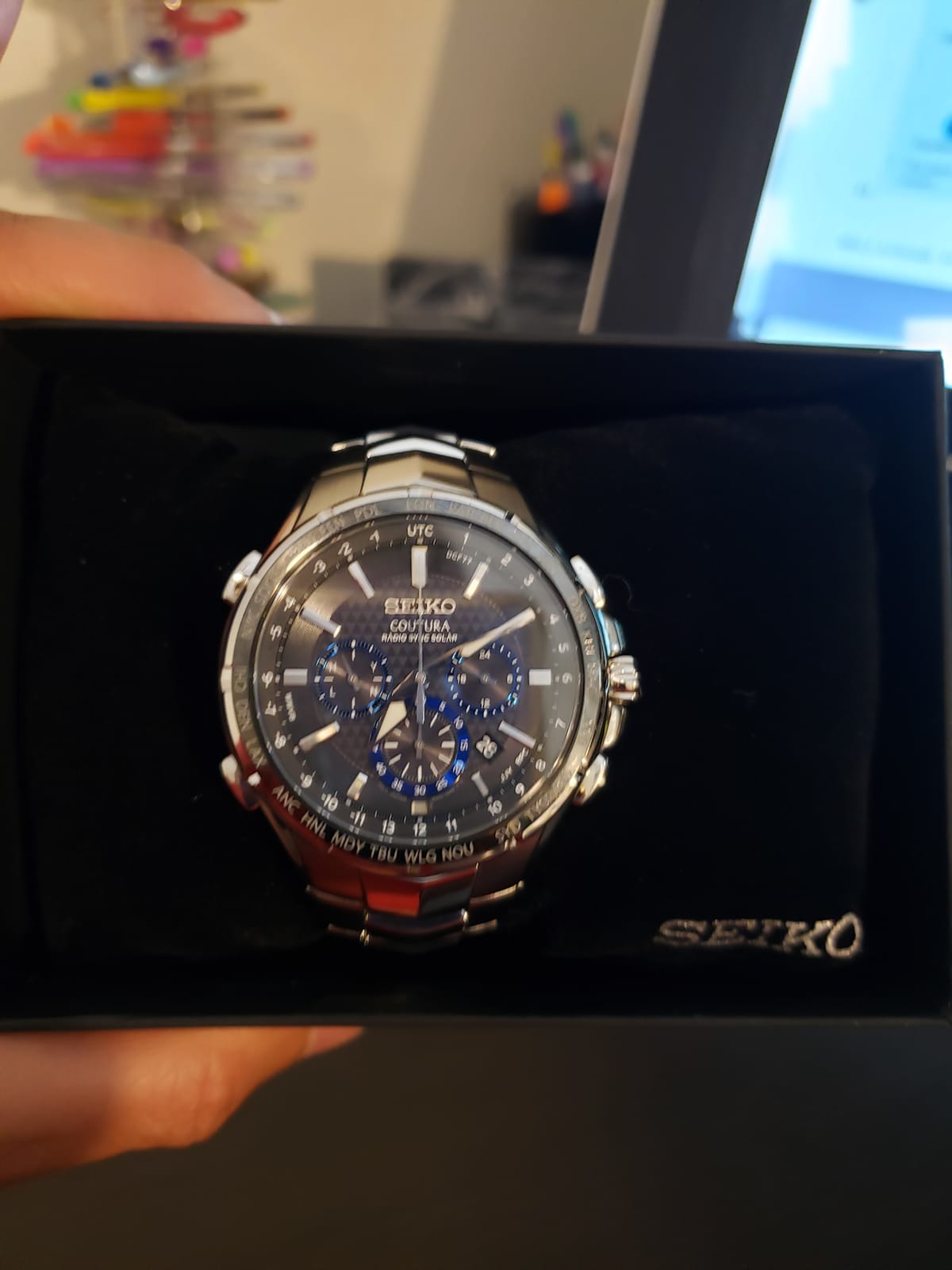 SEIKO Coutura Men's Radio Sync Solar Chronograph Watch | Two-Tone Stainless Steel Case & Bracelet, Lumibrite Hands & Markers, Date Calendar, 100M Water Resistant, GMT customer photo 1