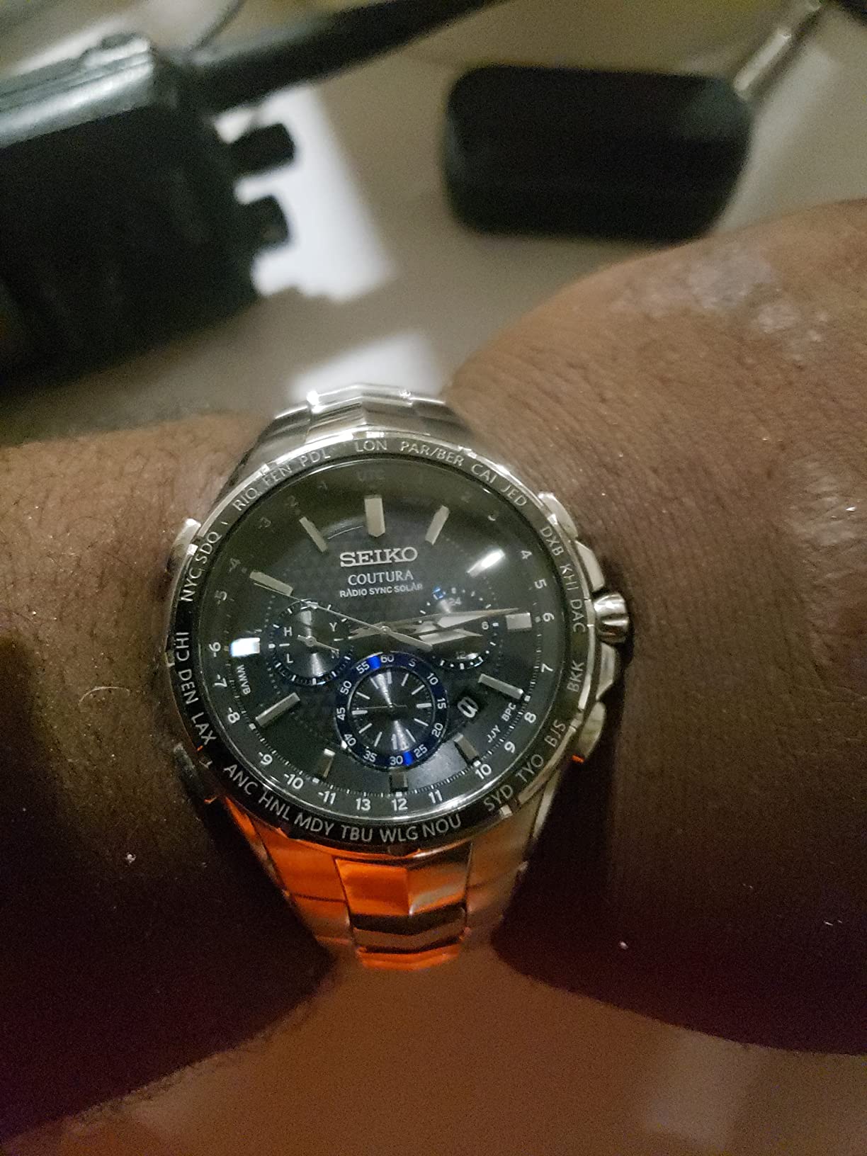 SEIKO Coutura Men's Radio Sync Solar Chronograph Watch | Two-Tone Stainless Steel Case & Bracelet, Lumibrite Hands & Markers, Date Calendar, 100M Water Resistant, GMT customer photo 2