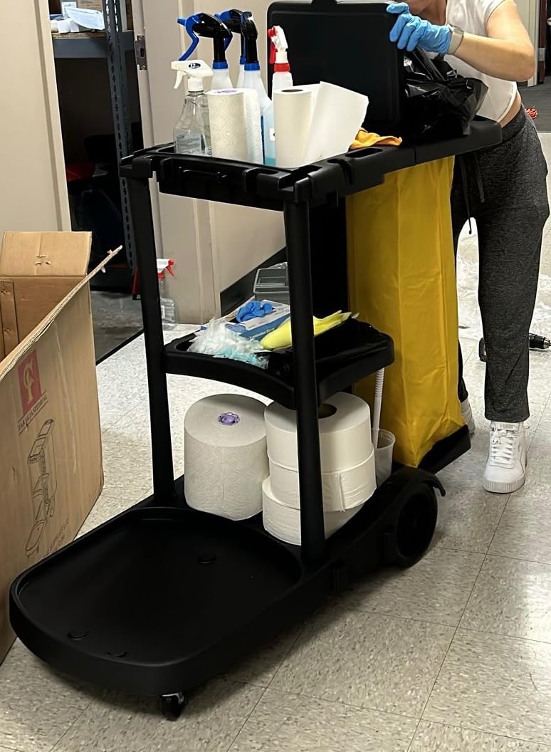 Commercial Housekeeping cart Janitorial cart with Cover and Vinyl Bag, L 52