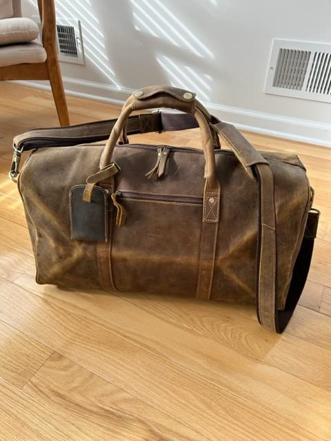 Leather Travel Duffle Bags for Men and Women cabin friendly Weekend Bag Sports Gym airplane carry on overnight duffel customer photo 1