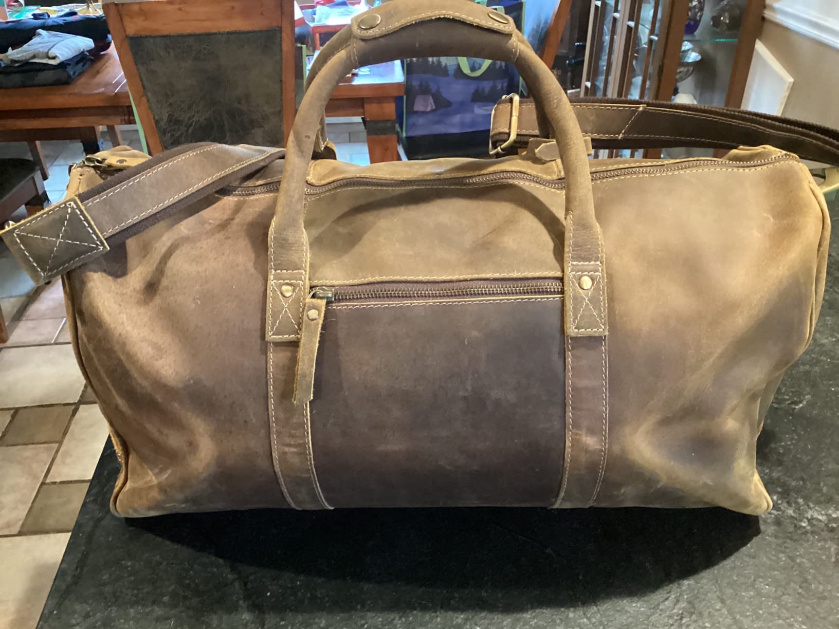 Leather Travel Duffle Bags for Men and Women cabin friendly Weekend Bag Sports Gym airplane carry on overnight duffel customer photo 2