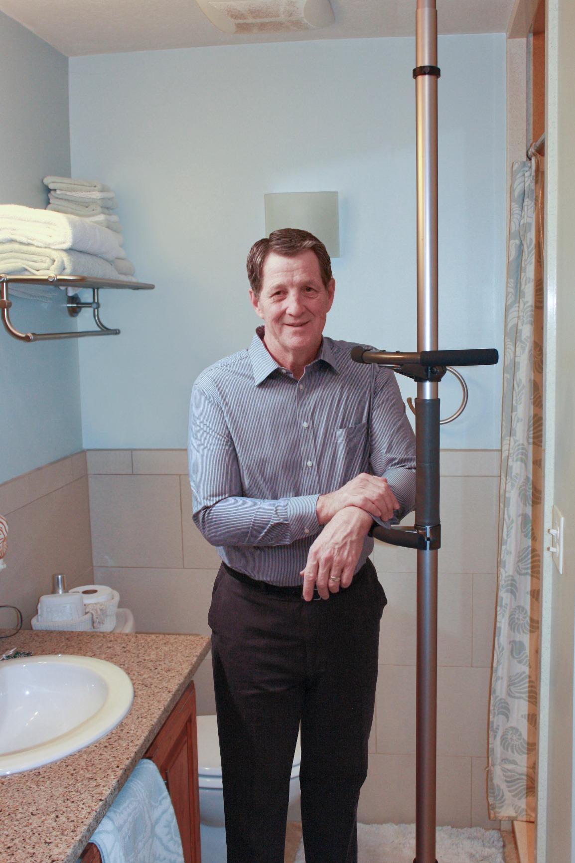 Signature Life Sure Stand Pole, Elderly Tension Mounted Floor to Ceiling Transfer-Pole, Bathroom Safety Grab Bar and Stability Rail with Adjustable Curved Hand Grips and Padded Handle, Graphite customer photo 1