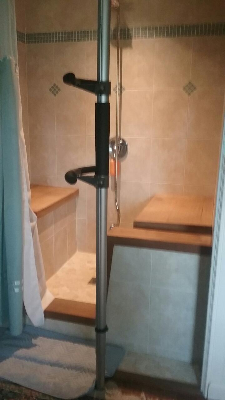 Signature Life Sure Stand Pole, Elderly Tension Mounted Floor to Ceiling Transfer-Pole, Bathroom Safety Grab Bar and Stability Rail with Adjustable Curved Hand Grips and Padded Handle, Graphite customer photo 2