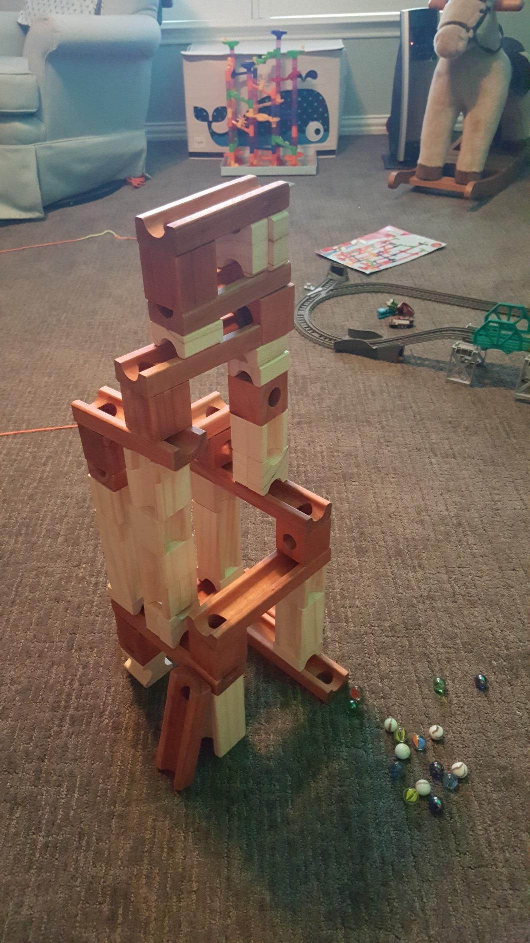 Golden Age Marble Run Toys, 60 Pieces Wooden Classic Ramps Track Building Construction Set for Children Toddler customer photo 1