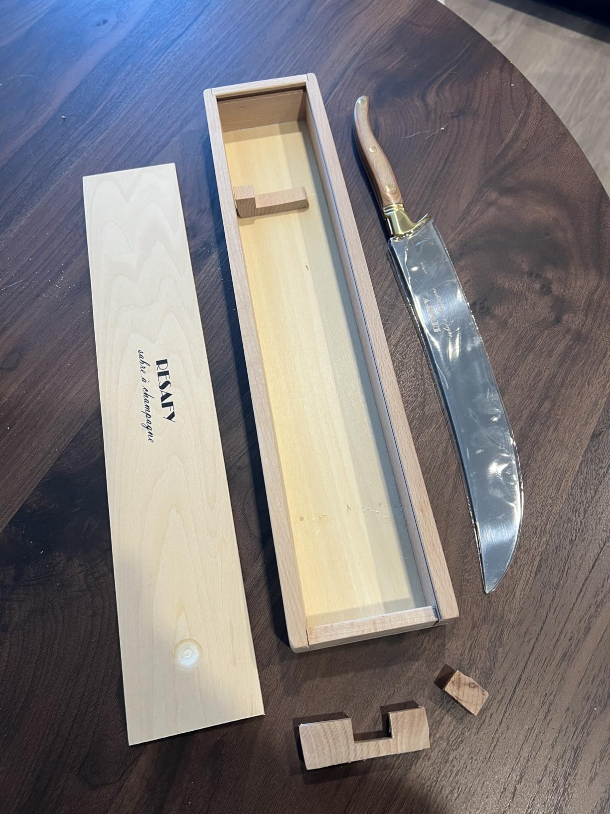 Resafy Champagne Saber With Wooden Box Sparkling Wine Opener Champagne Knife Sword Opener（Brown wood） customer photo 2