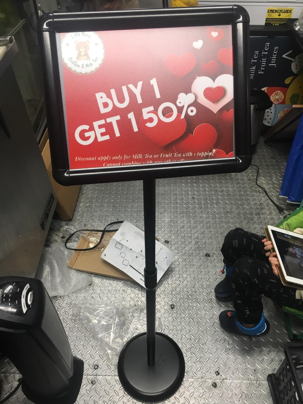 HUAZI Sign Stand Holder Adjustable Sign Holder Standing Floor Poster Stand for 8.5x11 inches,Both Vertical & Horizontal View Displayed,Snap-Open Frame with Round Safety Corner for School Church Business Show,Black customer photo 1