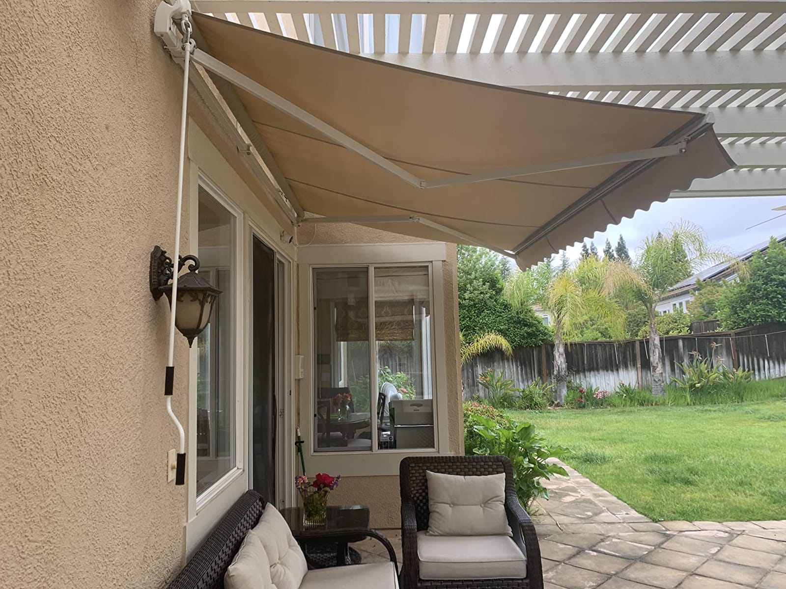Diensweek 12'x10' Patio Awning Retractable, Fully Assembled Manual Commercial Grade - Quality 100% 280G Ployester Window Door Sunshade Shelter - Deck Canopy Balcony P100 Series (12'x10', Beige) customer photo 1
