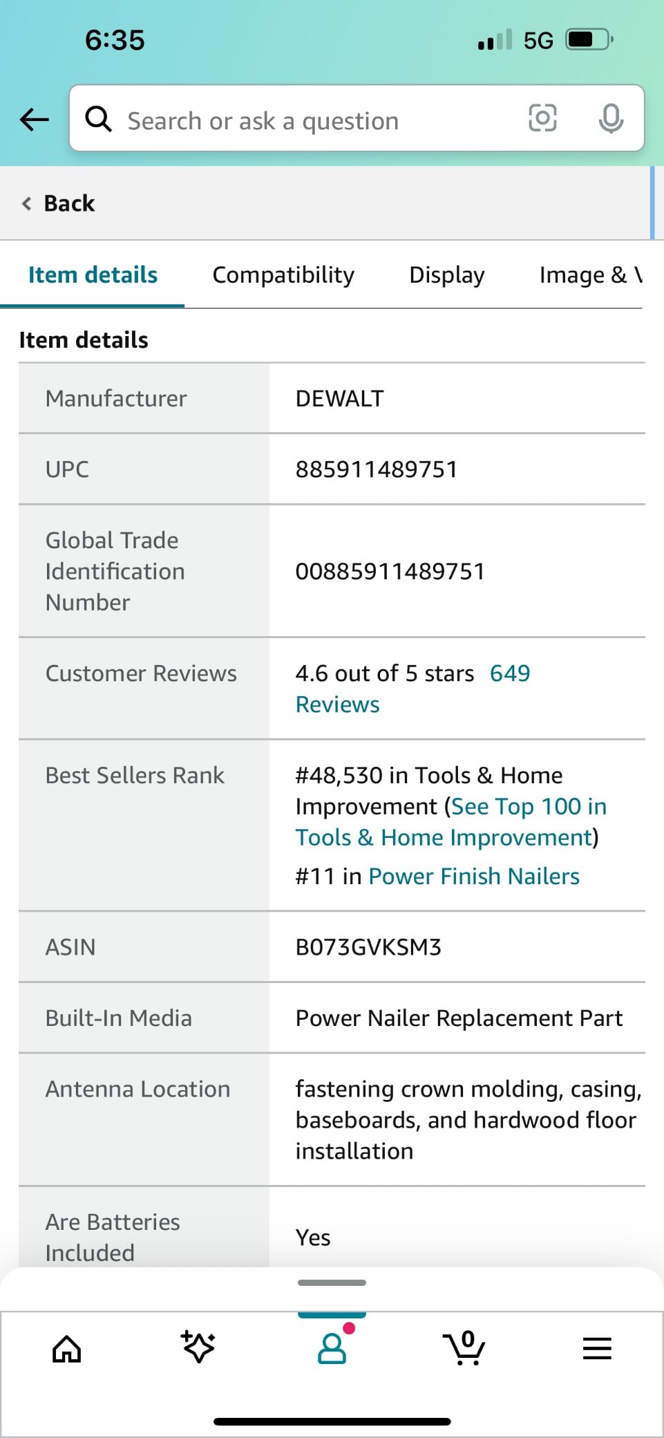 DEWALT DCN650B Nailer Angled Finish 20V 15Ga customer photo 2