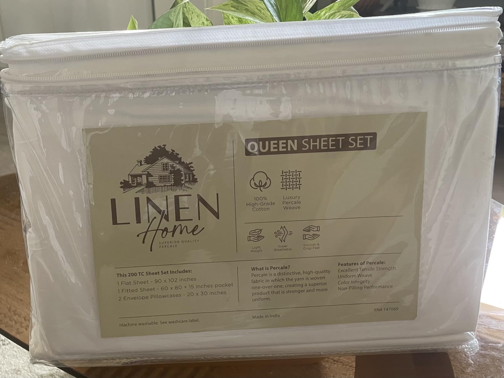 Linen Home 100% Cotton Percale Sheets King, 4 Pc Cooling Set - White customer photo 2
