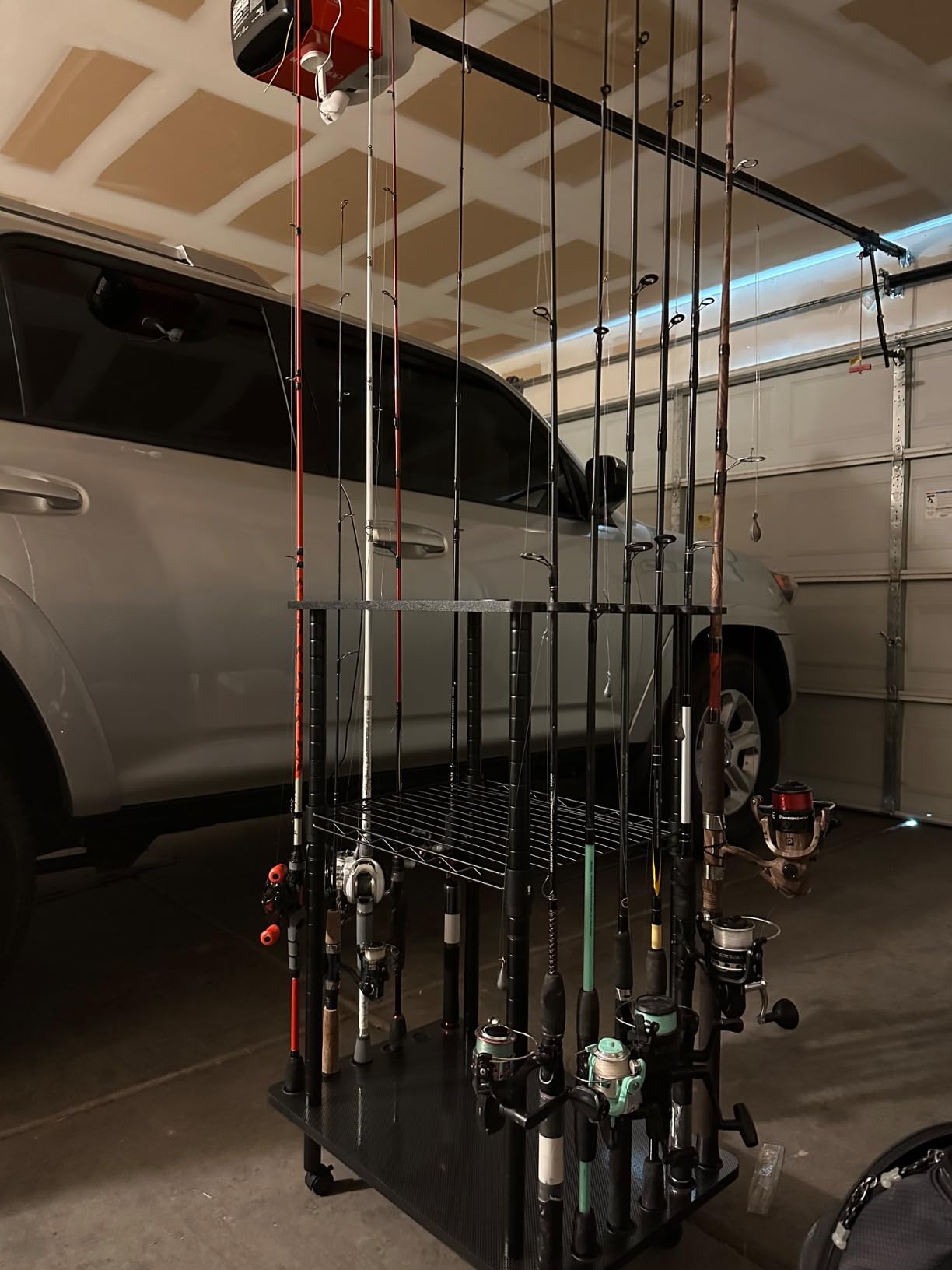Rush Creek Creations Fishing Rod Holders for Garage W/ Lockable Wheels | 3-tier Fishing Pole Rack Organizer, Rolling Fishing Storage Organizer, 12-Rod Capacity, For Garage, Tackle Box, Fishing Tackle customer photo 1