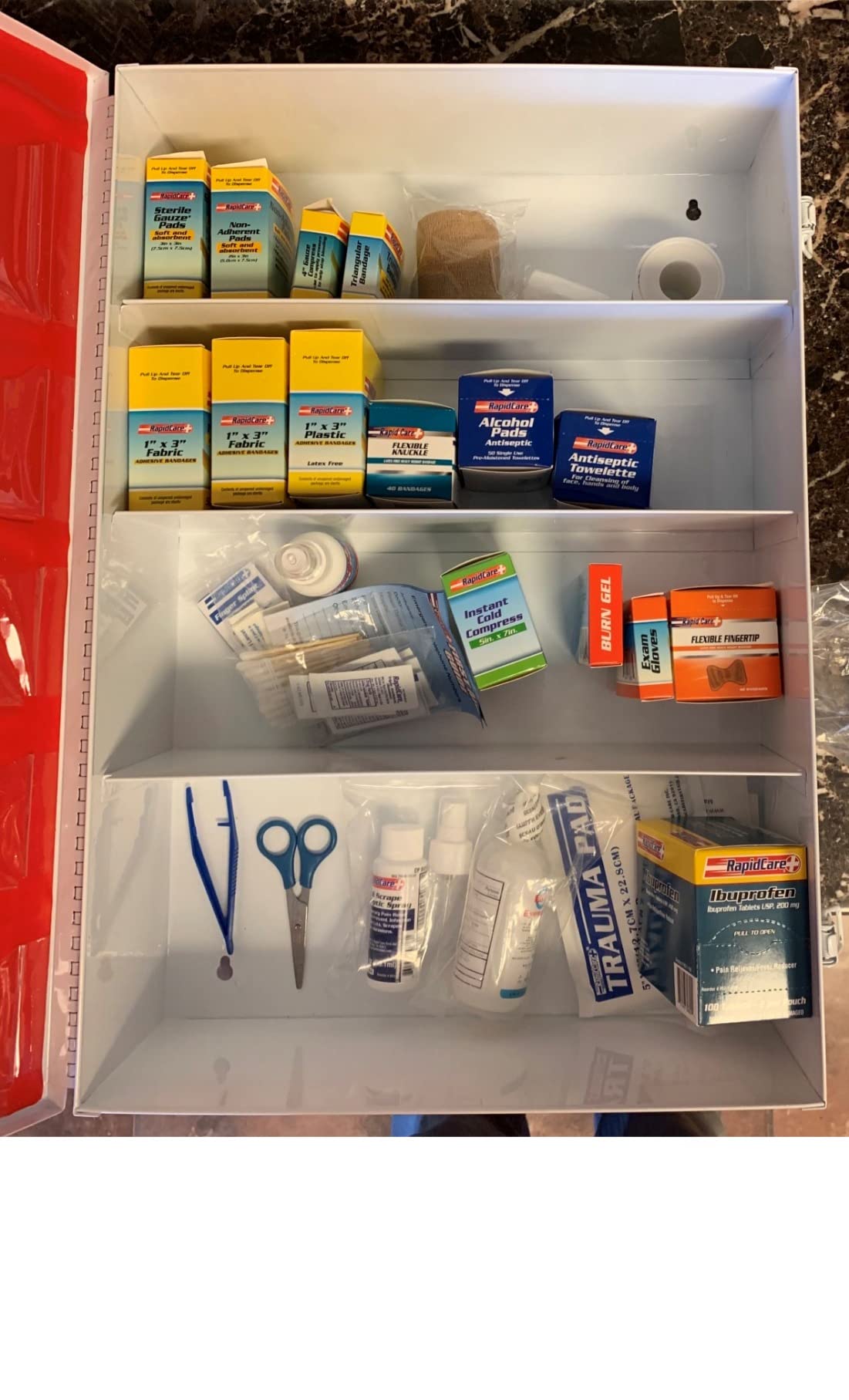 Rapid Care First Aid 80099 4 Shelf All Purpose First Aid Kit Cabinet, Class A+, Exceeds OSHA/ANSI Z308.1 2015, Wall Mountable customer photo 1