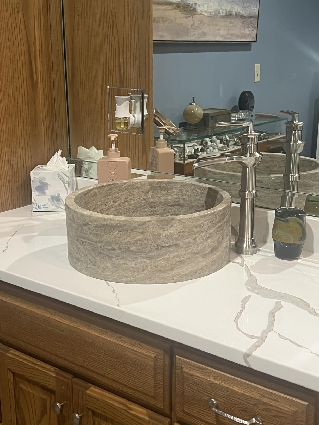 Cylindrical Natural Stone Vessel Sink - Antico Travertine 16