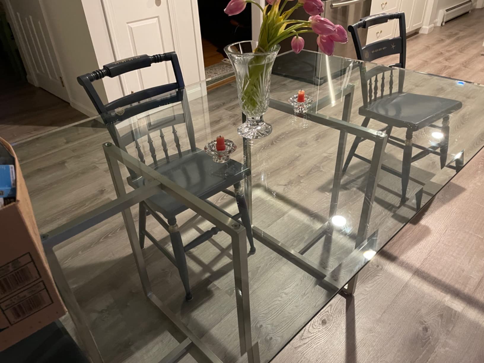 Euro Style Legend Table Base | Flexible Modular Twin Base Design for Dining or Home Office | Adjustable Leveling Feet & Floor Protection | Secure Pads for Table Tops |Brushed Stainless Steel customer photo 2