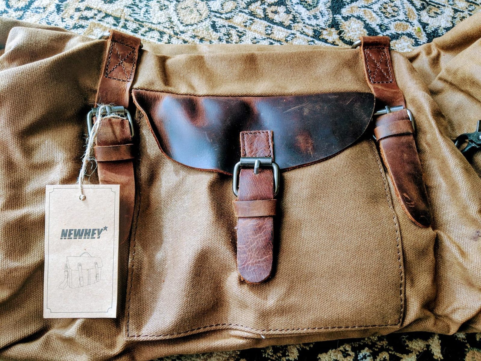 55L Travel Duffel Bag, Waterproof Waxed Canvas & Leather Weekender Bag for Men customer photo 1