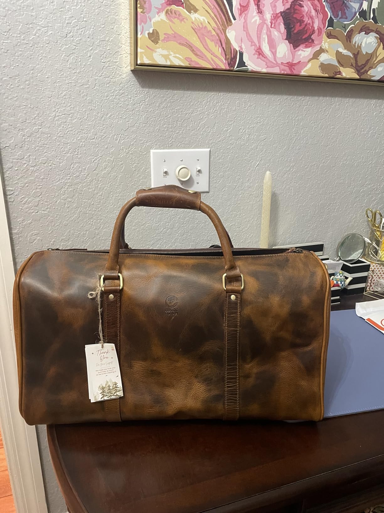 Men's Leather Travel Bag - Weekender Sports Travel Shoulder Bags Aeroplane Hand Luggage Men Duffle Bag (Large), Mulberry, L customer photo 1
