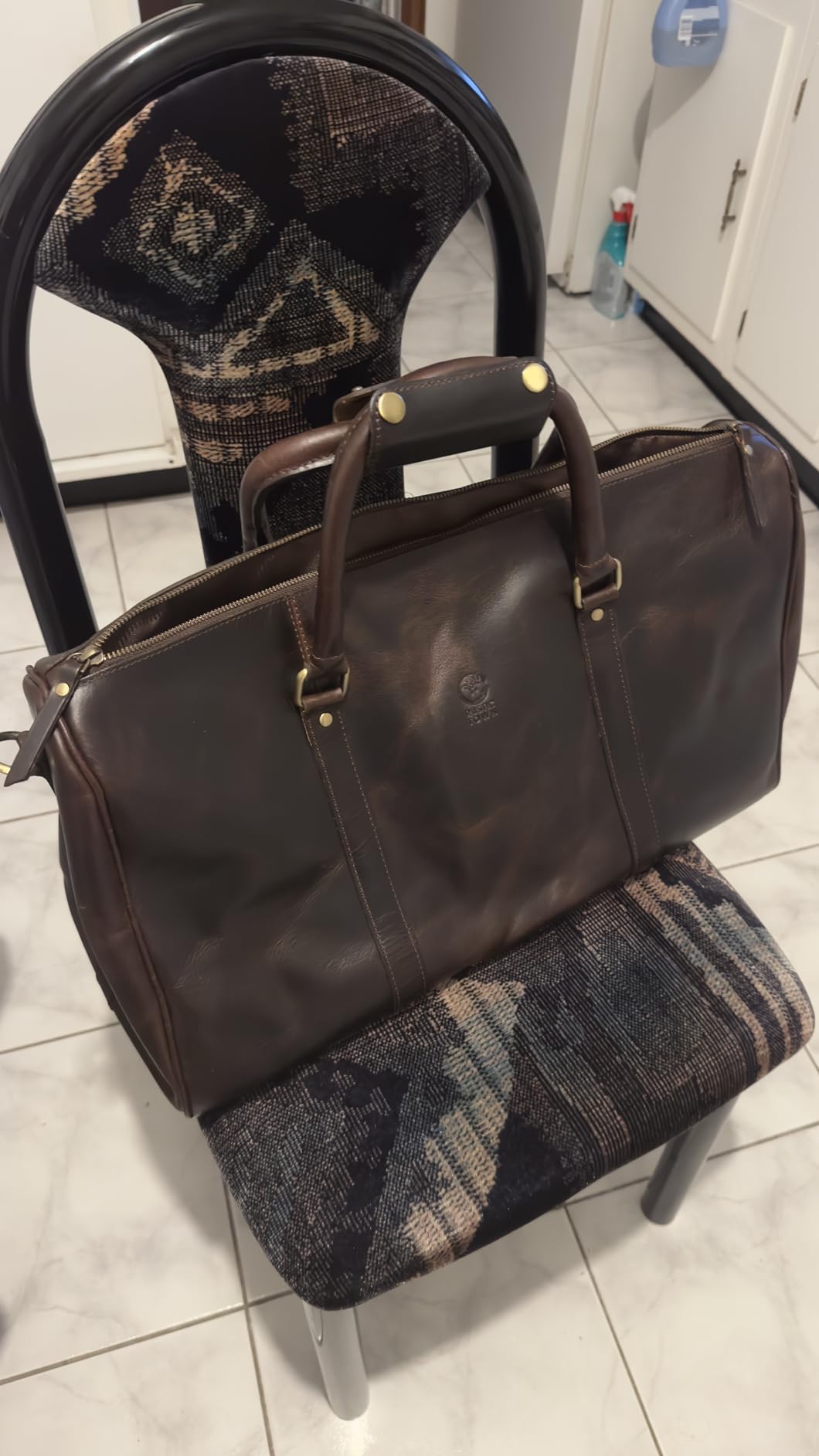Men's Leather Travel Bag - Weekender Sports Travel Shoulder Bags Aeroplane Hand Luggage Men Duffle Bag (Large), Mulberry, L customer photo 2
