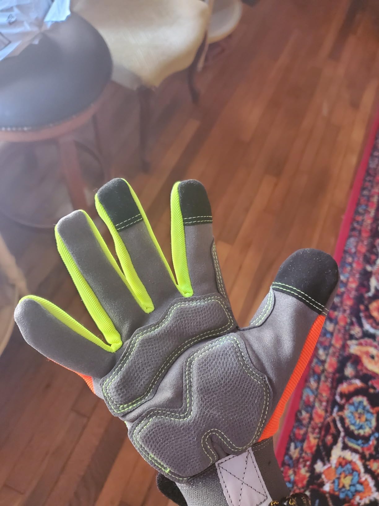 HANDLANDY Hi-vis Reflective Work Gloves, Anti Vibration Safety Gloves, Touch Screen, Orange Flexible Spandex Back customer photo 1