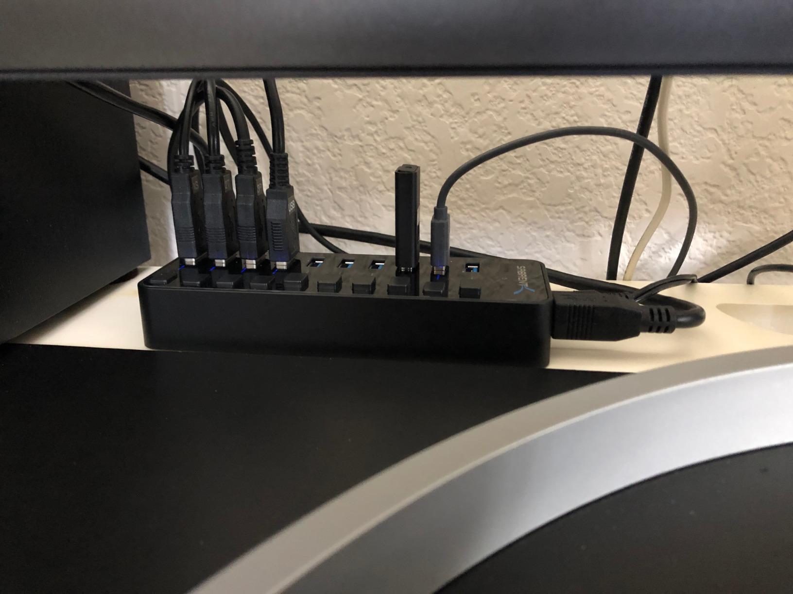 SABRENT 10-Port 60W Powered USB 3.0 Hub, Power Switches & LEDs (HB-BU10) | Individual power switches + LEDs; includes 60W 12V/5A power adapter customer photo 1