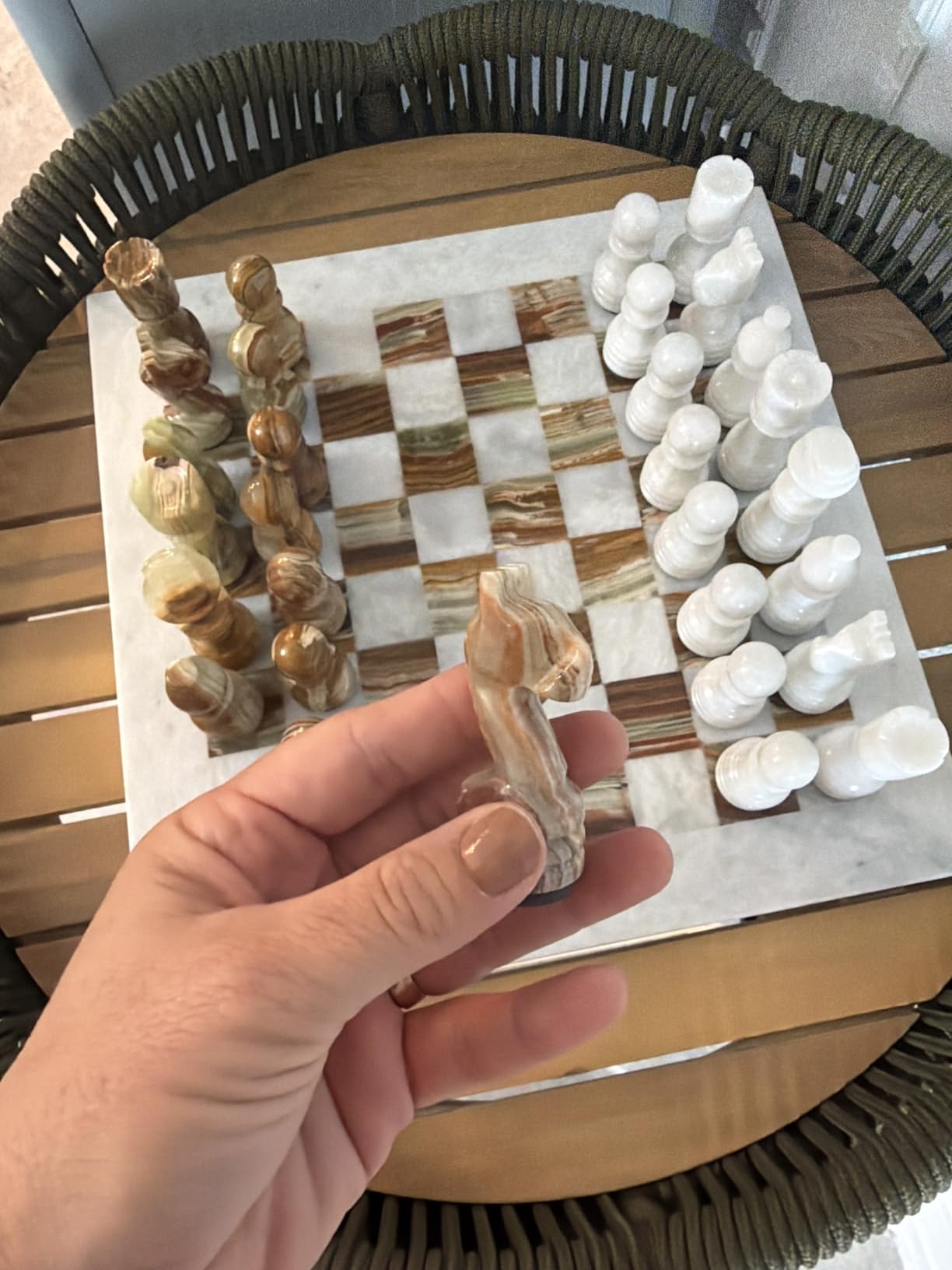 Handmade Staunton White and Green Onyx Marble Chess Board Game Set - Best Board Games for Home Decor Gifts - Suitable for Table Decor - Non Go Board Game - Non Checker Board Game customer photo 2