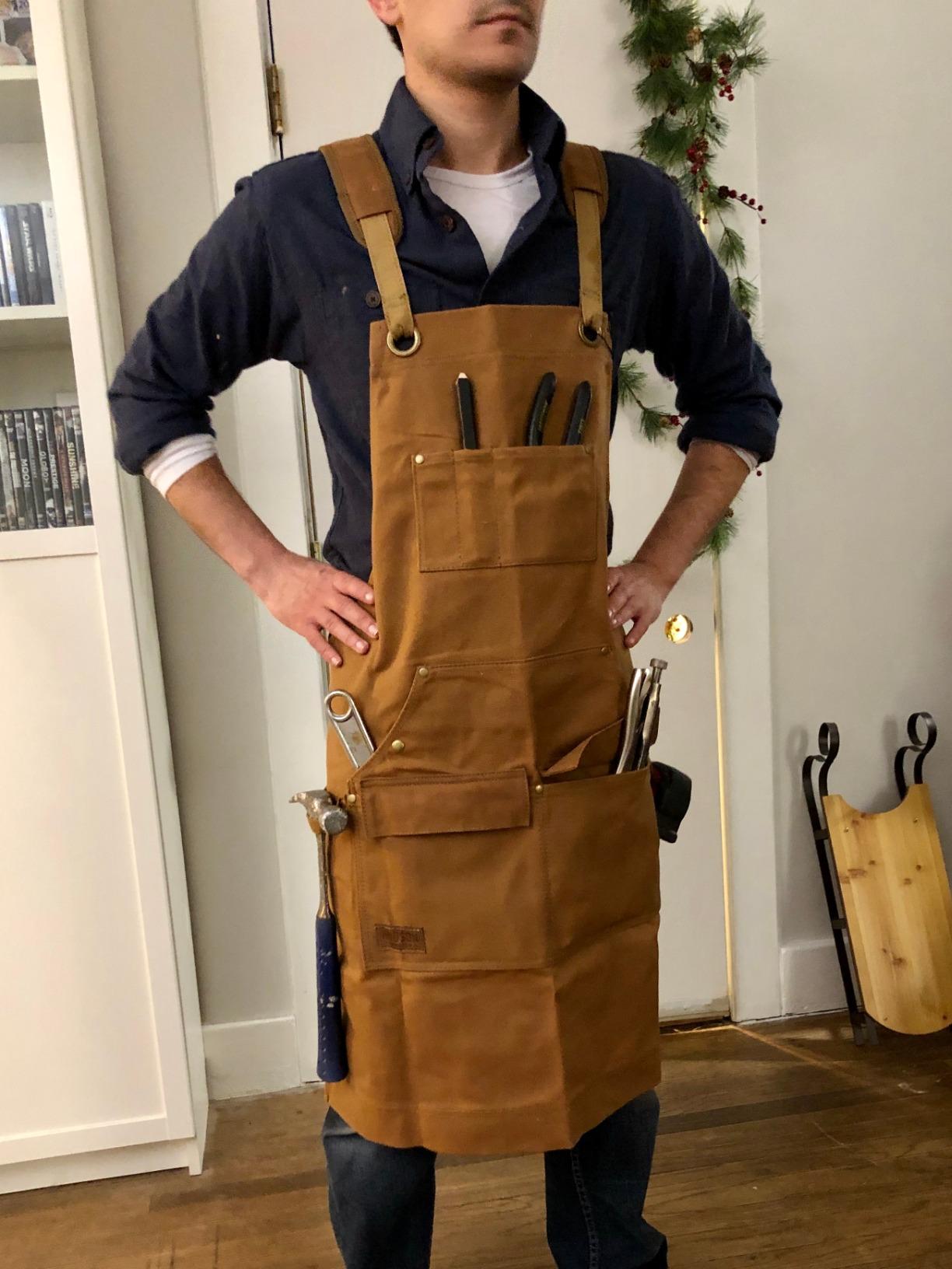 Hudson Durable Goods - Woodworking Edition - Waxed Canvas Apron - Brown customer photo 2