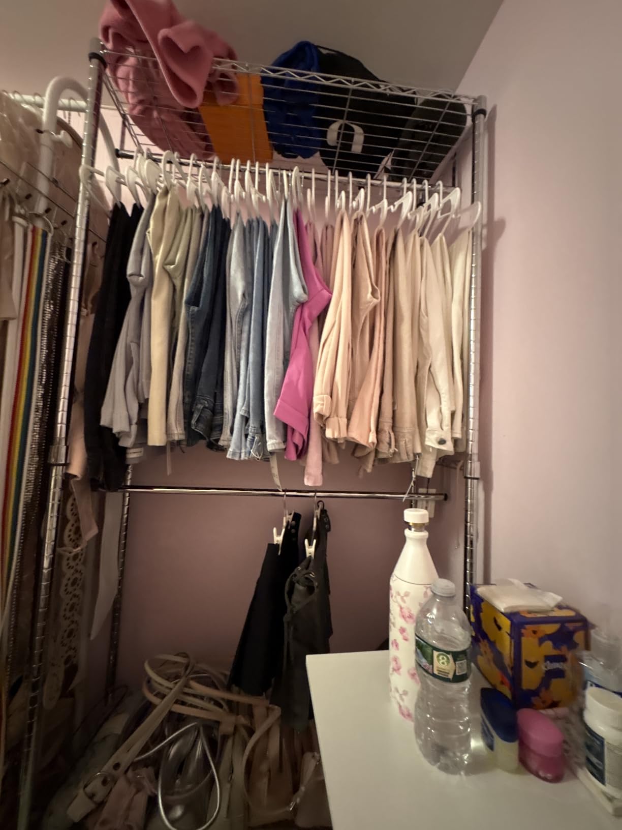 Amazon Basics Adjustable Double Rod Rolling Garment Rack, Hanging Clothes Closet Organizer with Wheels, Heavy Duty, 36