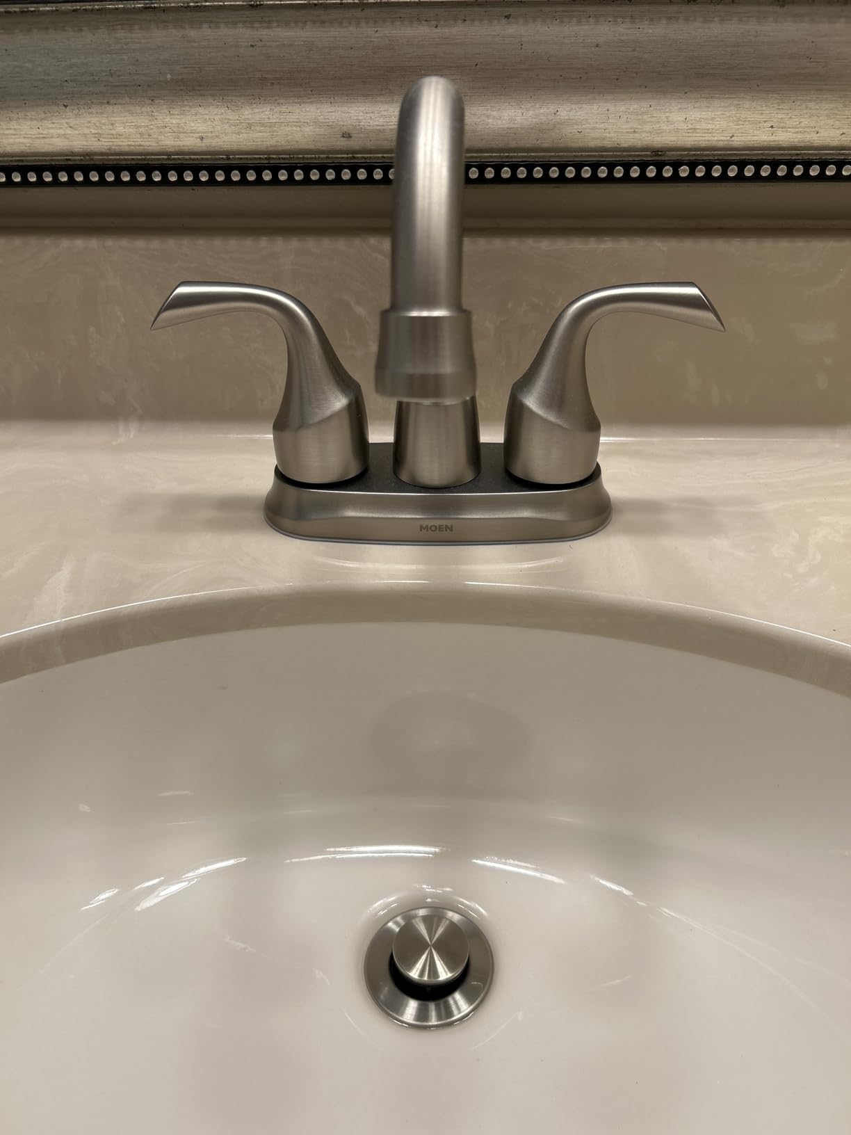 Moen Idora Spot Resist Brushed Nickel Two-Handle Centerset Bathroom Sink Faucet with Drain Assembly, 84115SRN customer photo 2