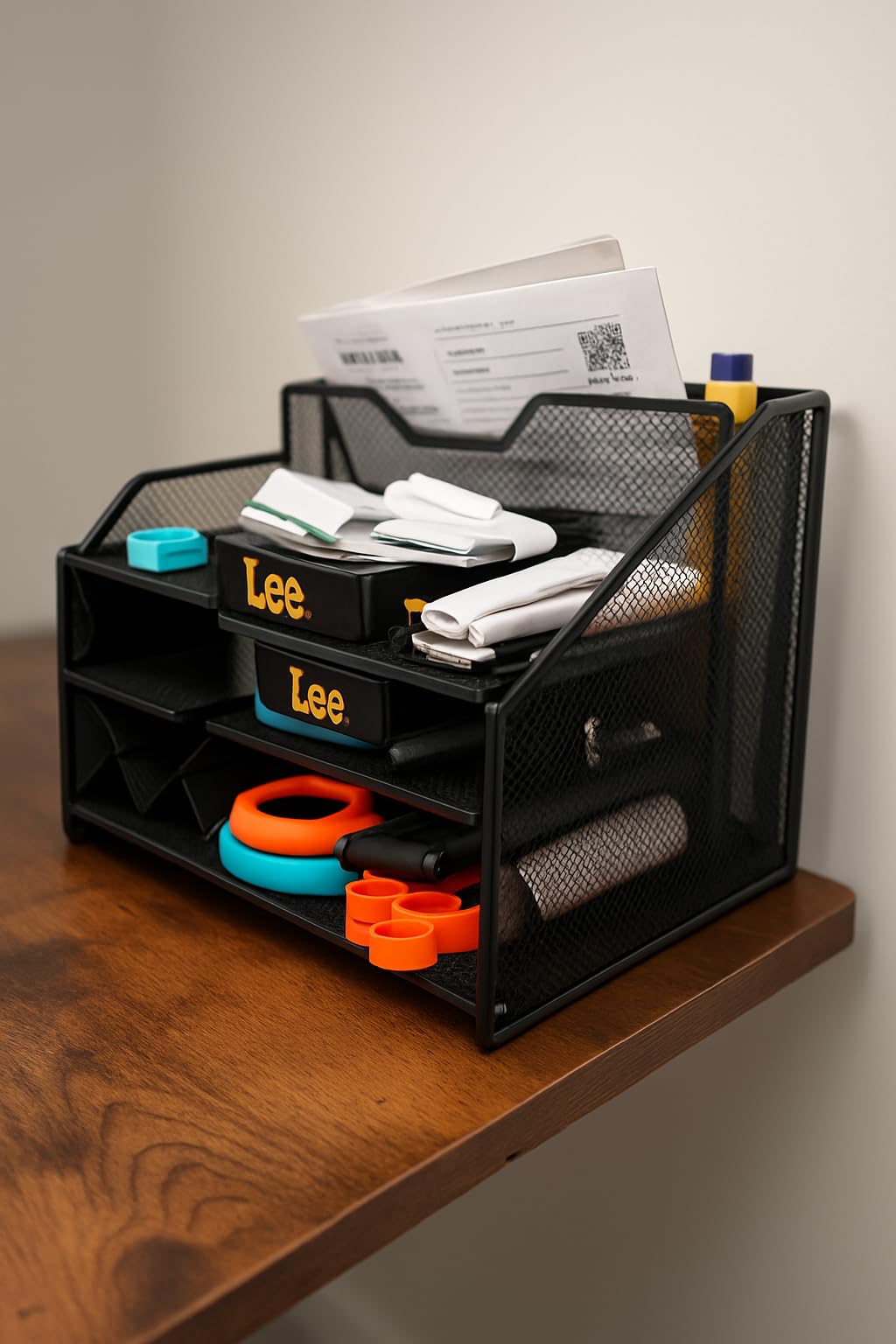 Samstar Desk File Organizer, Mesh Letter File Folder Holder with 3 Paper Trays and 2 Vertical Upright Section, for Office Supplies,Desk Accessories & Workspace,Black. customer photo 2