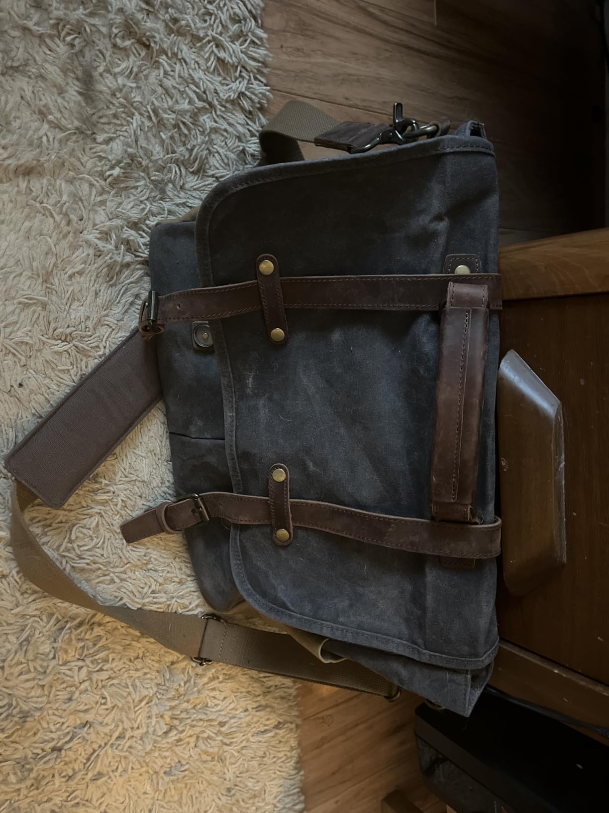 NEWHEY Mens Messenger Bag 15.6 Inch Business Office Work Briefcase Brown | Waterproof, Vintage Genuine Leather, Waxed Canvas, Large Satchel Shoulder Bag, Rugged Leather Computer Laptop Bag customer photo 1