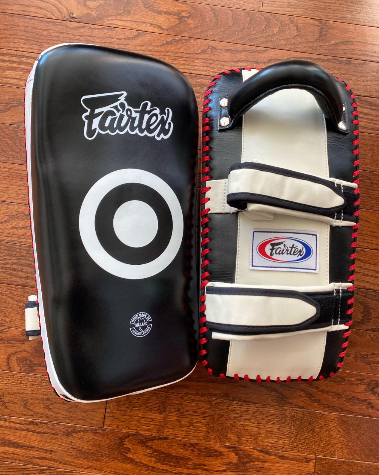 Fairtex Curved Muay Thai Pads, Kickboxing Punching Kicking Striking Shield | Handcrafted cowhide leather with thick foam. Dual forearm support straps customer photo 1