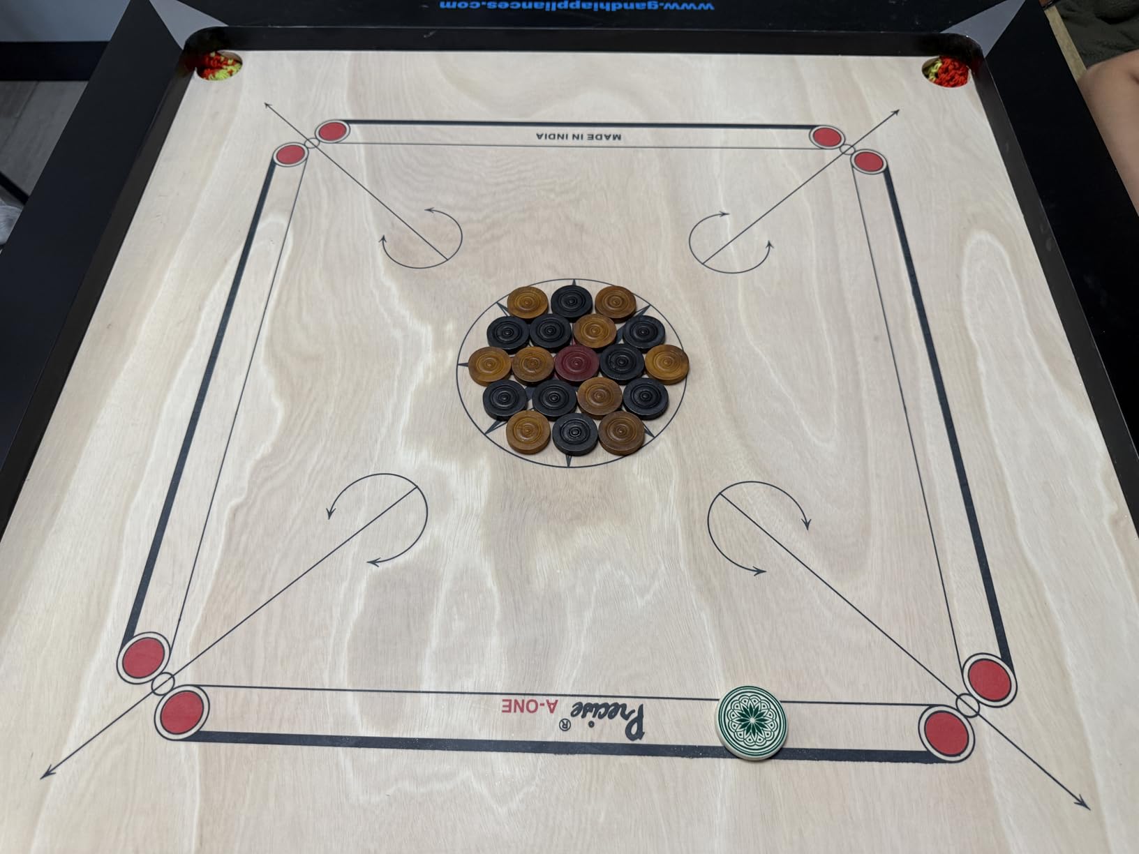 T TABAKH Precise Finest 12mm Carrom Board with Coins, Striker, and Powder, Black, 4 Players, Ages 13 and Up customer photo 1