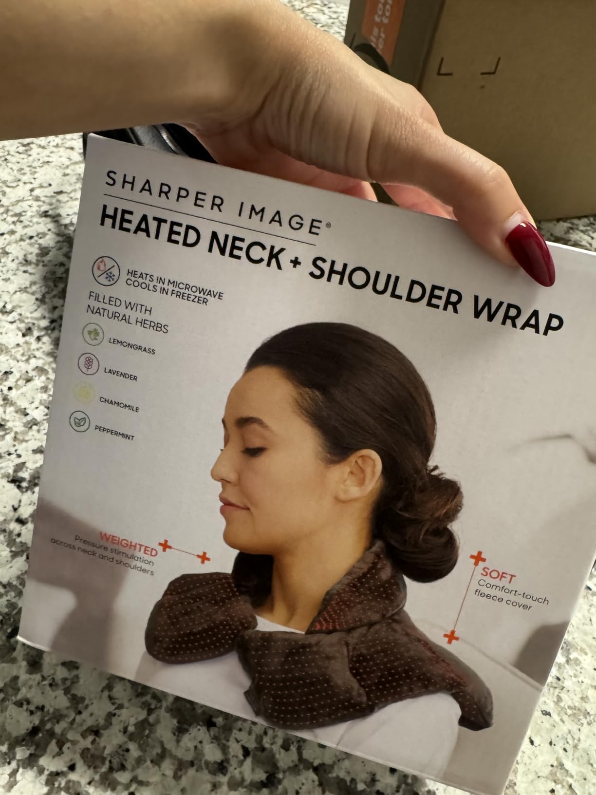 Sharper Image Heated Neck & Shoulder Wrap - Microwavable Warm & Cooling Plush Pad, Scented Aromatherapy (Lavender & Herb Spa Blend), Pain Tension Headache Relief Therapy customer photo 1