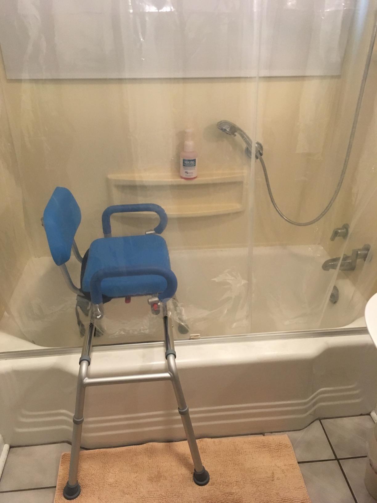 Platinum Health Carousel Sliding Shower Chair Transfer Bench with Swivel Seat, Premium Padded Bath, with Pivoting Arms, Adjustable Space Saving Design for Tubs, for Handicap & Seniors, Aluminum, Gray customer photo 2