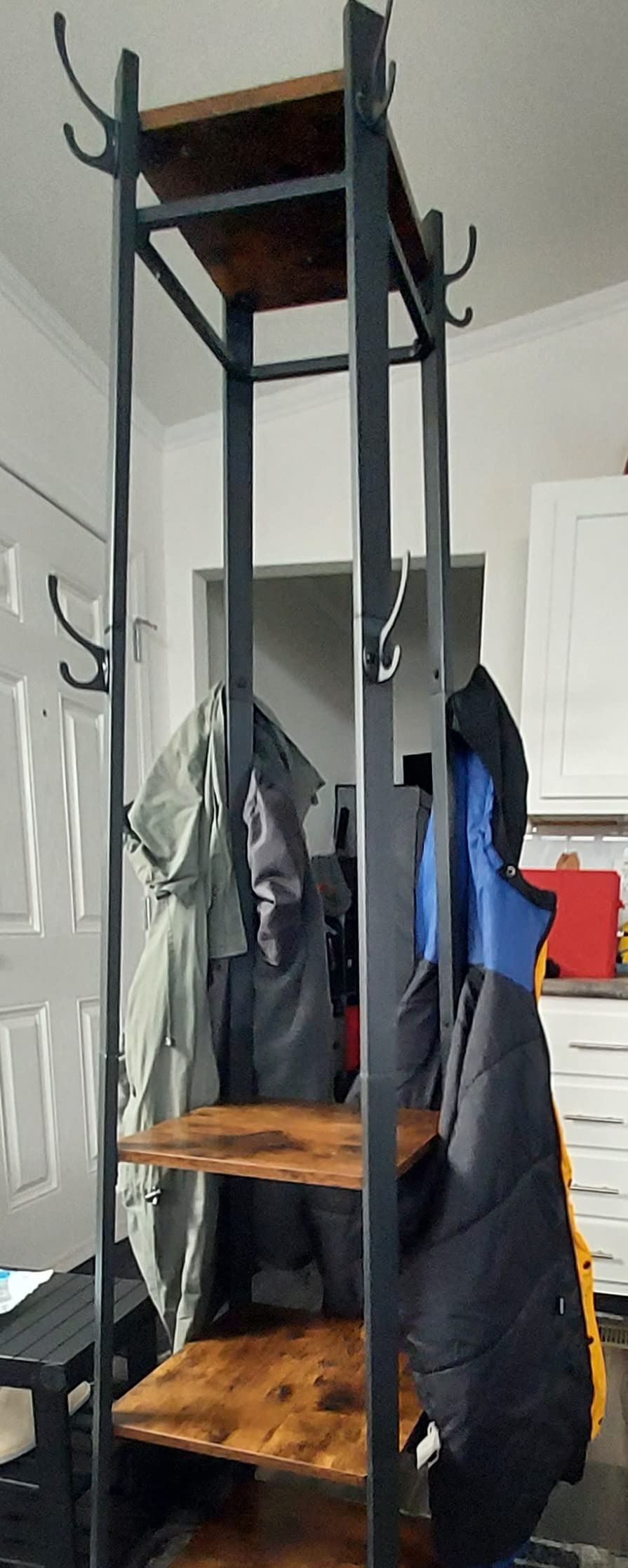 VASAGLE Coat Rack Freestanding, Hall Tree with 2 Shelves | Coat Hanger Stand, for Clothes, Hat, Bag, Contemporary Style, Rustic Brown and Black, COLTEN Collection URCR16BX customer photo 2