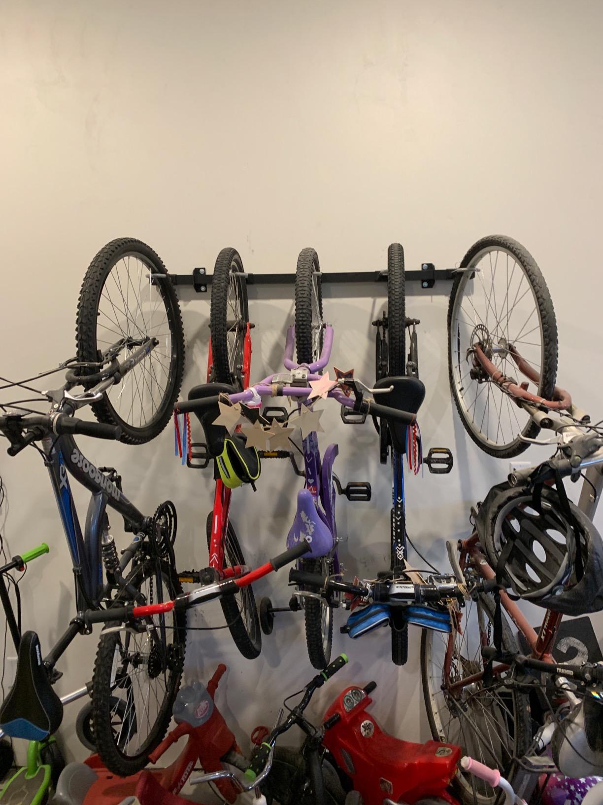 StoreYourBoard Bike Storage Rack - Heavy Duty Garage Bike Rack for 5 Bicycles, Space-Saving Vertical Bike Rack, Adjustable Wall Bike Mount for Garage Organizer, Bicycle Hanger, Holds 300 lbs customer photo 1