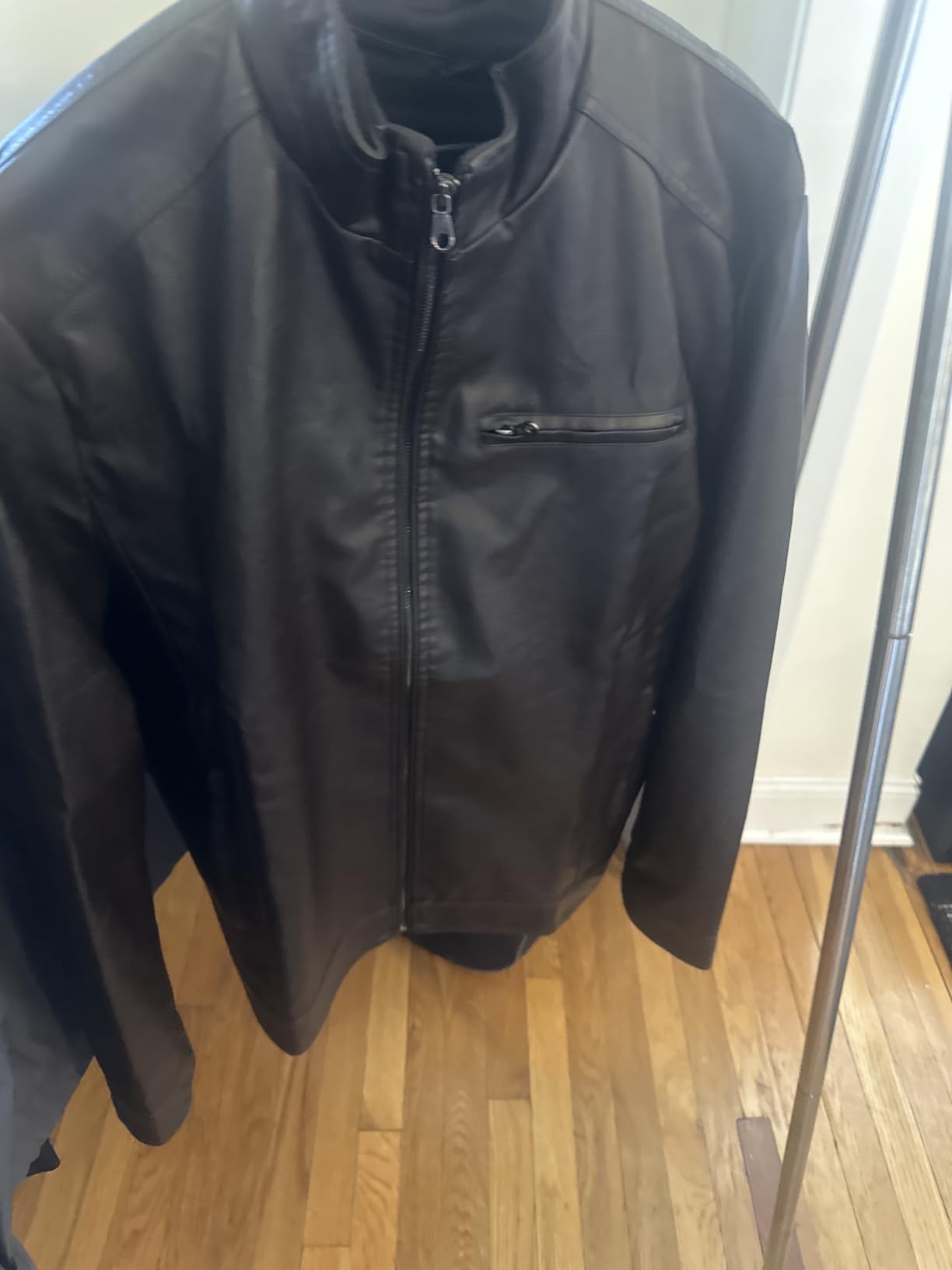 WULFUL Men's Stand Collar Leather Jacket Motorcycle Lightweight Faux Leather Outwear customer photo 2