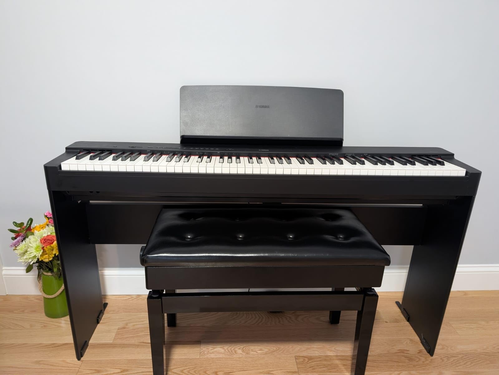 Bonnlo Piano Bench Adjustable with Storage Faux Leather Wooden Seat | Wood Frame, Faux Leather Cushion, Adjustable Height, Hidden Storage, Ideal For Piano, Keyboard Practice And Home Music Room customer photo 1