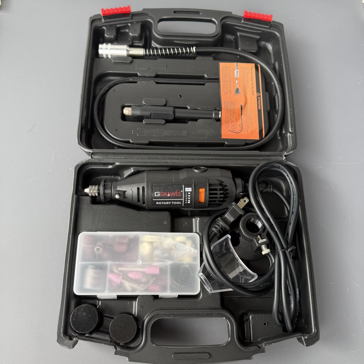 GOXAWEE Mini Rotary Tool Kit with Keyless Chuck & Flex Shaft -140Pcs, Black | Variable Speed Electric Grinder Set for Handmade Crafting Projects and DIY Creations customer photo 2