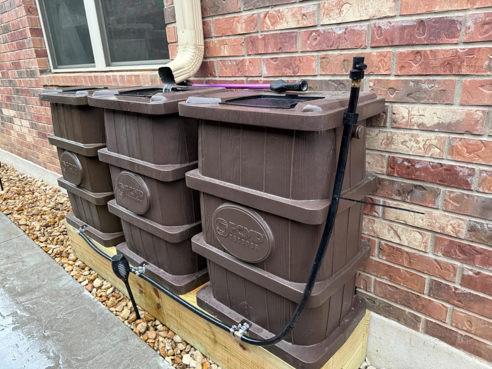 FCMP Outdoor Slim Line Design Rain Barrel, 45 Gallon, Brown | Wood Grain Design - Outdoor Home Rainwater Catcher Flat Back Container with Spigots and Mesh Screen customer photo 2